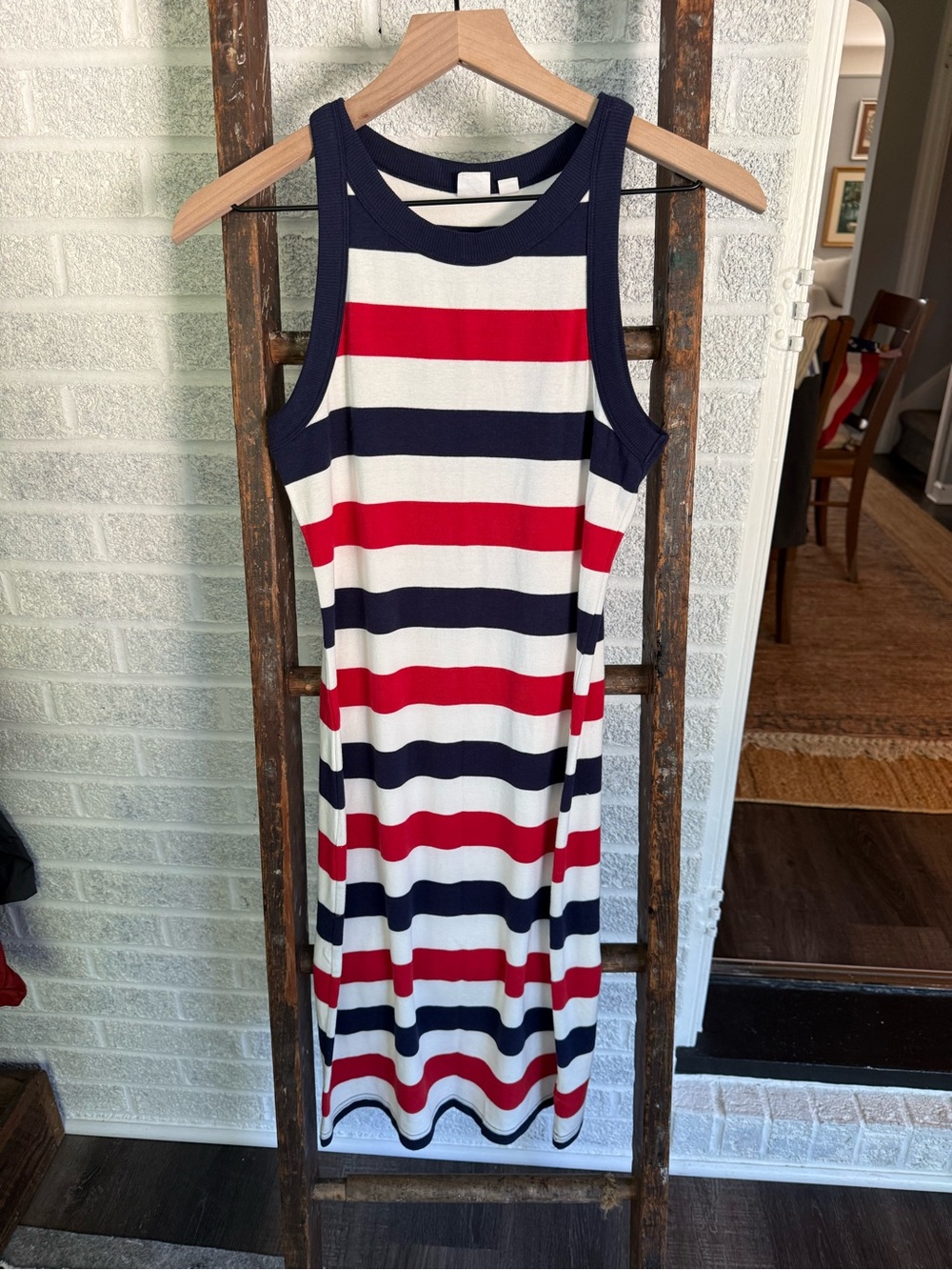 GAP Striped Sleeveless Midi Dress in Navy, Red & White - 90’s Americana